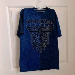 NWOT Big boy’s American Fighter size medium multi-blue tee shirt.